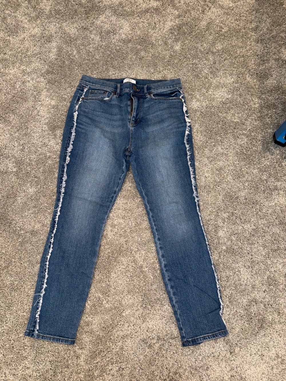 LOFT Blue Straight-Leg Jeans with Frayed Side Seams